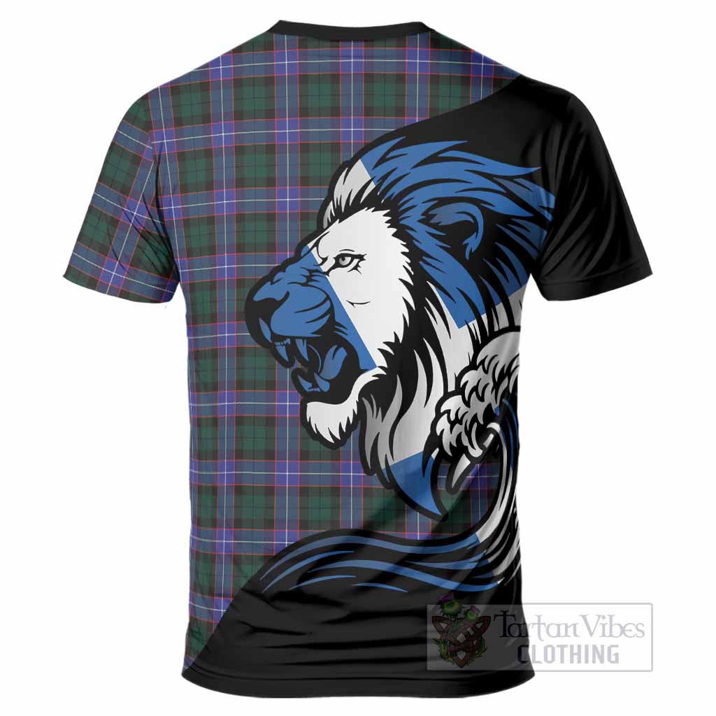 Hunter (Hunterston) Tartan Crest T-Shirt Scottish Golden Lions Wave Flow