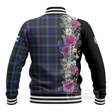 Hunter (Hunterston) Tartan Crest Thistle Floral Baseball Jacket - Tartan Vibes Clothing