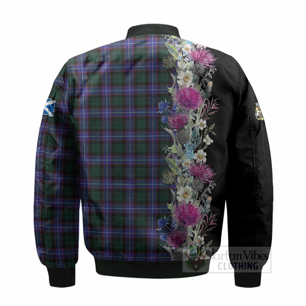 Hunter (Hunterston) Tartan Crest Thistle Floral Bomber Jacket - Tartan Vibes Clothing