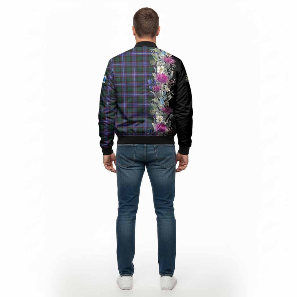 Hunter (Hunterston) Tartan Crest Thistle Floral Bomber Jacket - Tartan Vibes Clothing