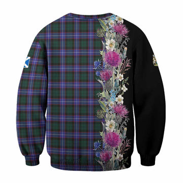 Hunter (Hunterston) Tartan Crest Thistle Floral Sweatshirt - Tartan Vibes Clothing