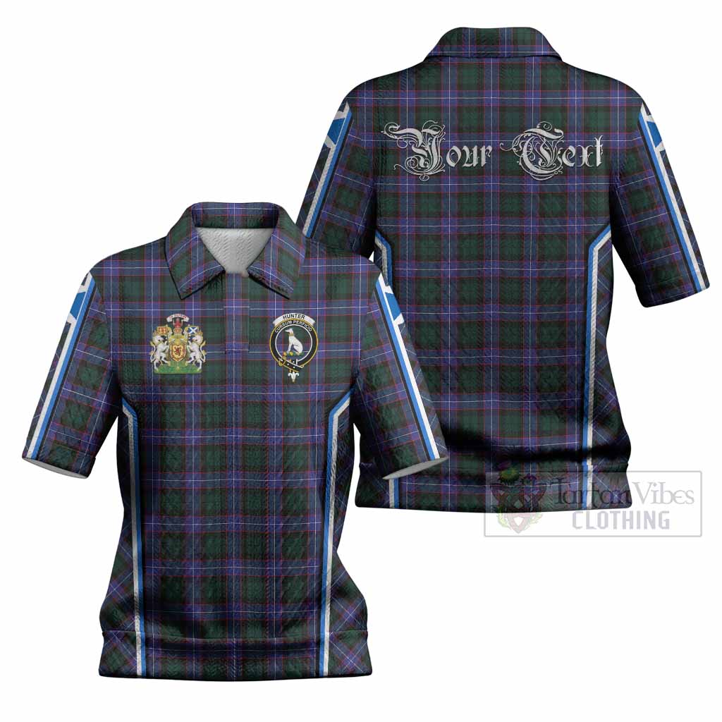 Hunter (Hunterston) Tartan Crest Women’s Polo Sweater Top Scotland Coat of Arm Flag Style