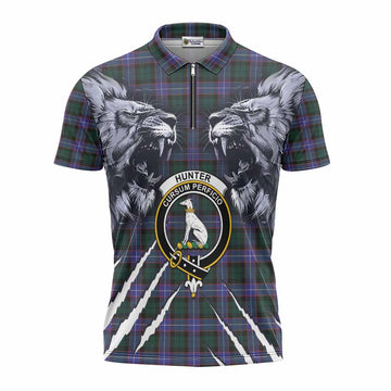 Hunter (Hunterston) Tartan Crest Zipper Polo Shirt Ferocious Lion Style
