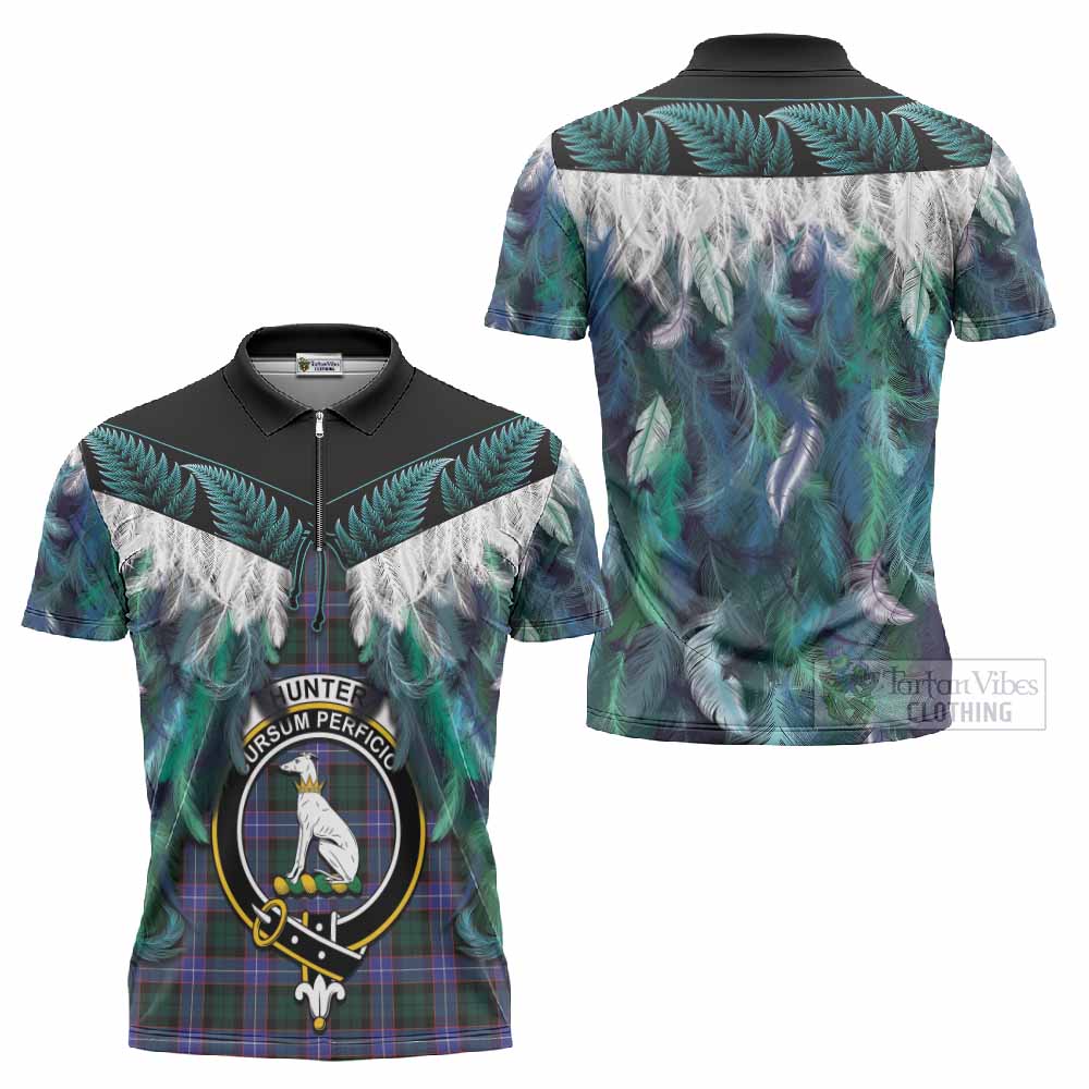 Hunter (Hunterston) Tartan Crest Zipper Polo Shirt New Zealand Maori Korowai Cloak