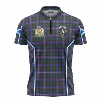 Hunter (Hunterston) Tartan Crest Zipper Polo Shirt Scotland Coat of Arm Flag Style