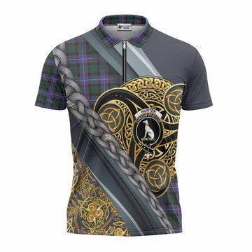 Hunter (Hunterston) Tartan Crest Zipper Polo Shirt Scottish Triskele Celtic