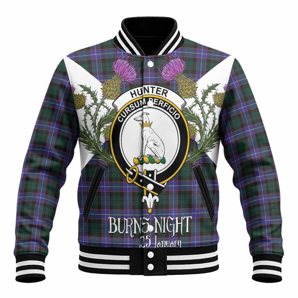 Hunter (Hunterston) Tartan Family Crest Baseball Jacket Scottish Burns Night Thistle Floral