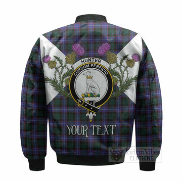 Hunter (Hunterston) Tartan Family Crest Bomber Jacket Scottish Burns Night Thistle Floral