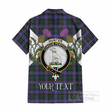 Hunter (Hunterston) Tartan Family Crest Cotton Hawaiian Shirt Scottish Burns Night Thistle Floral