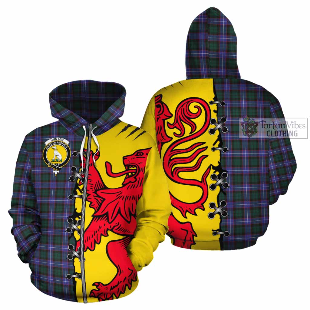 Hunter (Hunterston) Tartan Family Crest Cotton Hoodie Lion Rampant Honor - Tartan Vibes Clothing
