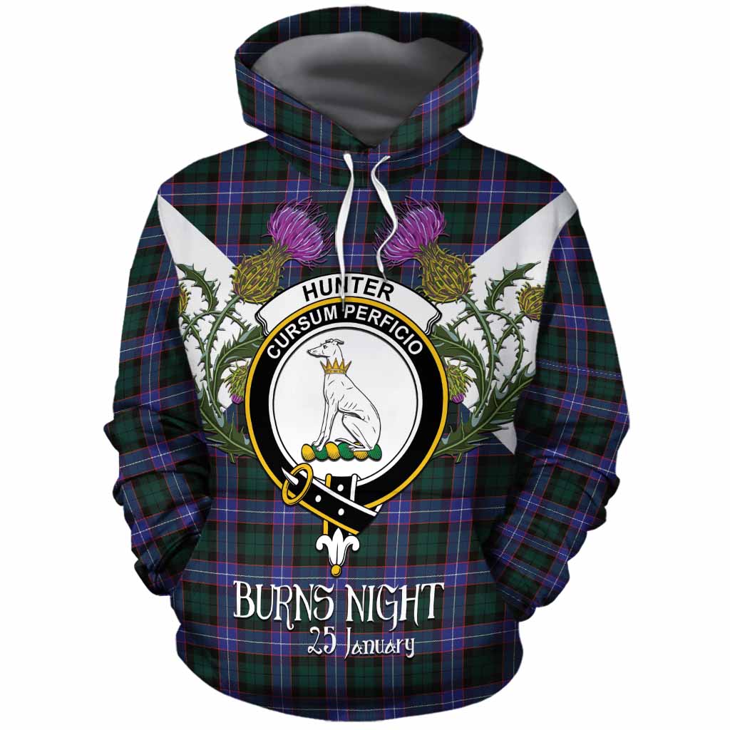 Hunter (Hunterston) Tartan Family Crest Cotton Hoodie Scottish Burns Night Thistle Floral