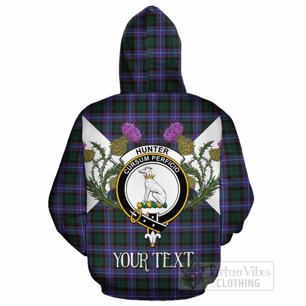 Hunter (Hunterston) Tartan Family Crest Cotton Hoodie Scottish Burns Night Thistle Floral