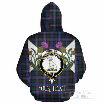 Hunter (Hunterston) Tartan Family Crest Cotton Hoodie Scottish Burns Night Thistle Floral