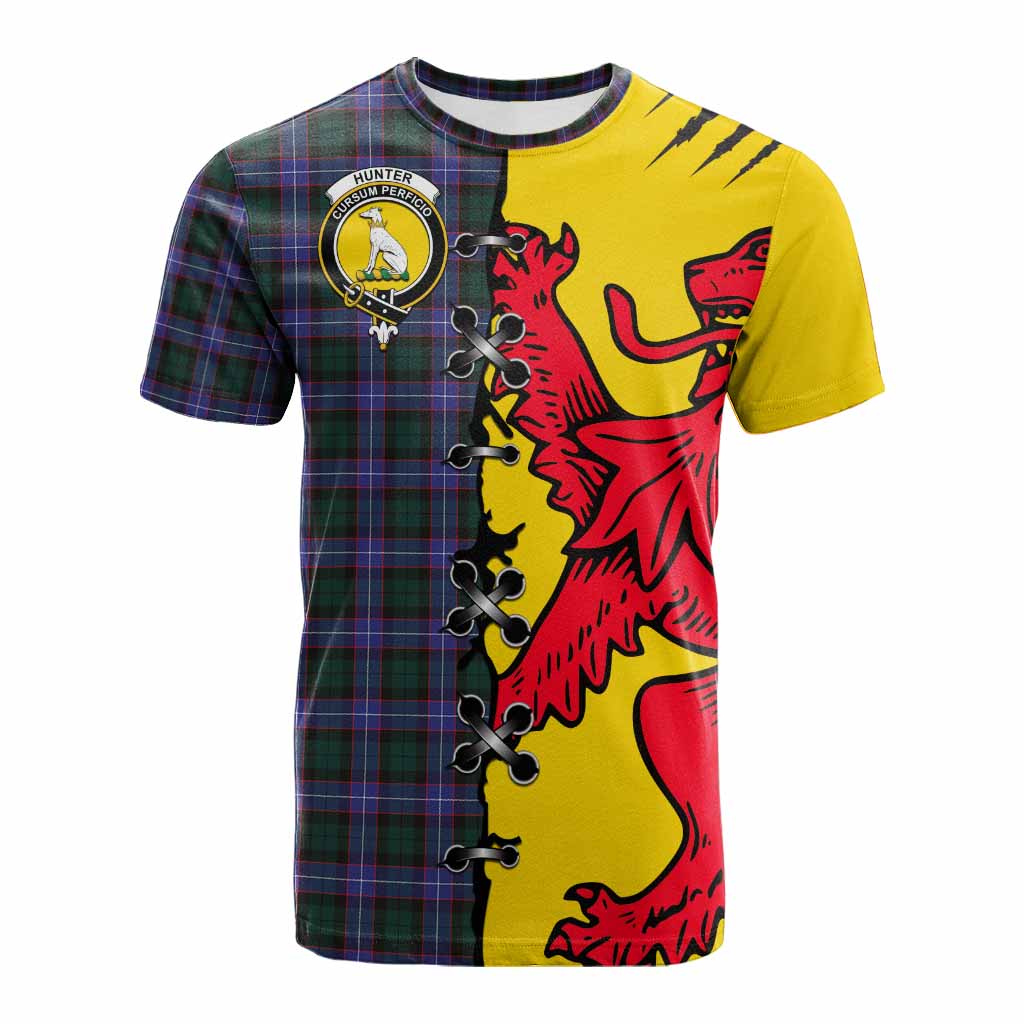 Hunter (Hunterston) Tartan Family Crest Cotton T-shirt Lion Rampant Honor - Tartan Vibes Clothing