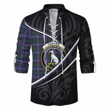 Hunter (Hunterston) Tartan Family Crest Ghillie Kilt Shirt Celtic Scottish Thistle Floral