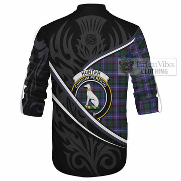 Hunter (Hunterston) Tartan Family Crest Ghillie Kilt Shirt Celtic Scottish Thistle Floral