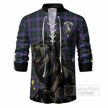 Hunter (Hunterston) Tartan Family Crest Ghillie Shirt Crowned Lion Roaring