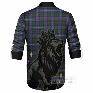 Hunter (Hunterston) Tartan Family Crest Ghillie Shirt Crowned Lion Roaring