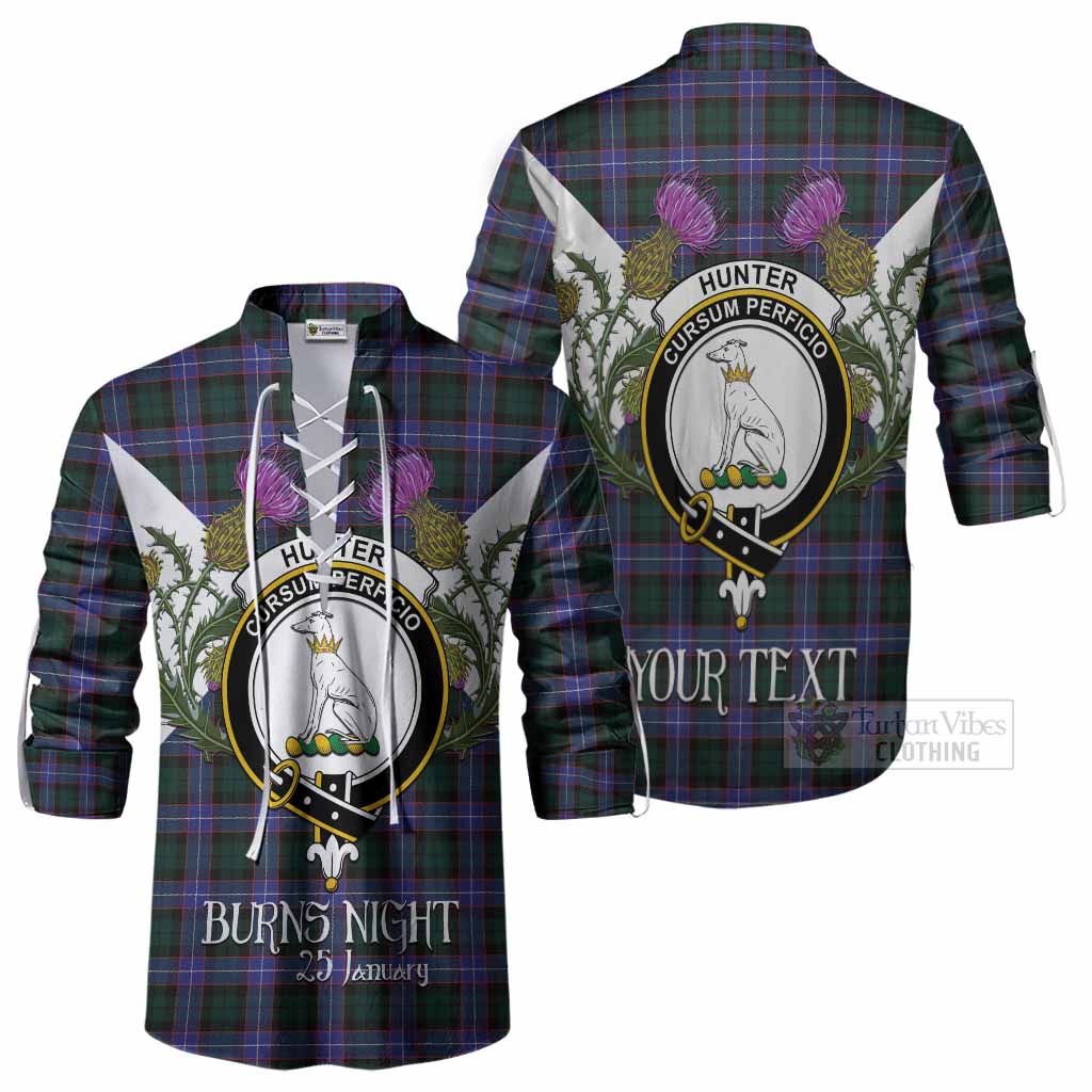Hunter (Hunterston) Tartan Family Crest Ghillie Shirt Scottish Burns Night Thistle Floral
