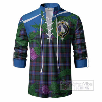 Hunter (Hunterston) Tartan Family Crest Ghillie Shirt Thistle in Minimalism