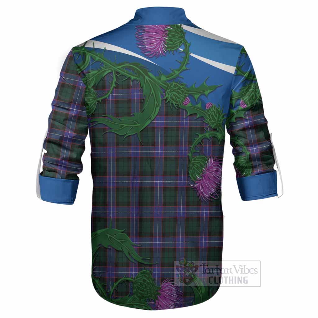 Hunter (Hunterston) Tartan Family Crest Ghillie Shirt Thistle in Minimalism