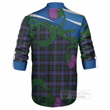 Hunter (Hunterston) Tartan Family Crest Ghillie Shirt Thistle in Minimalism