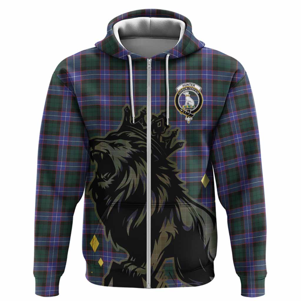 Hunter (Hunterston) Tartan Family Crest Hoodie Crowned Lion Roaring