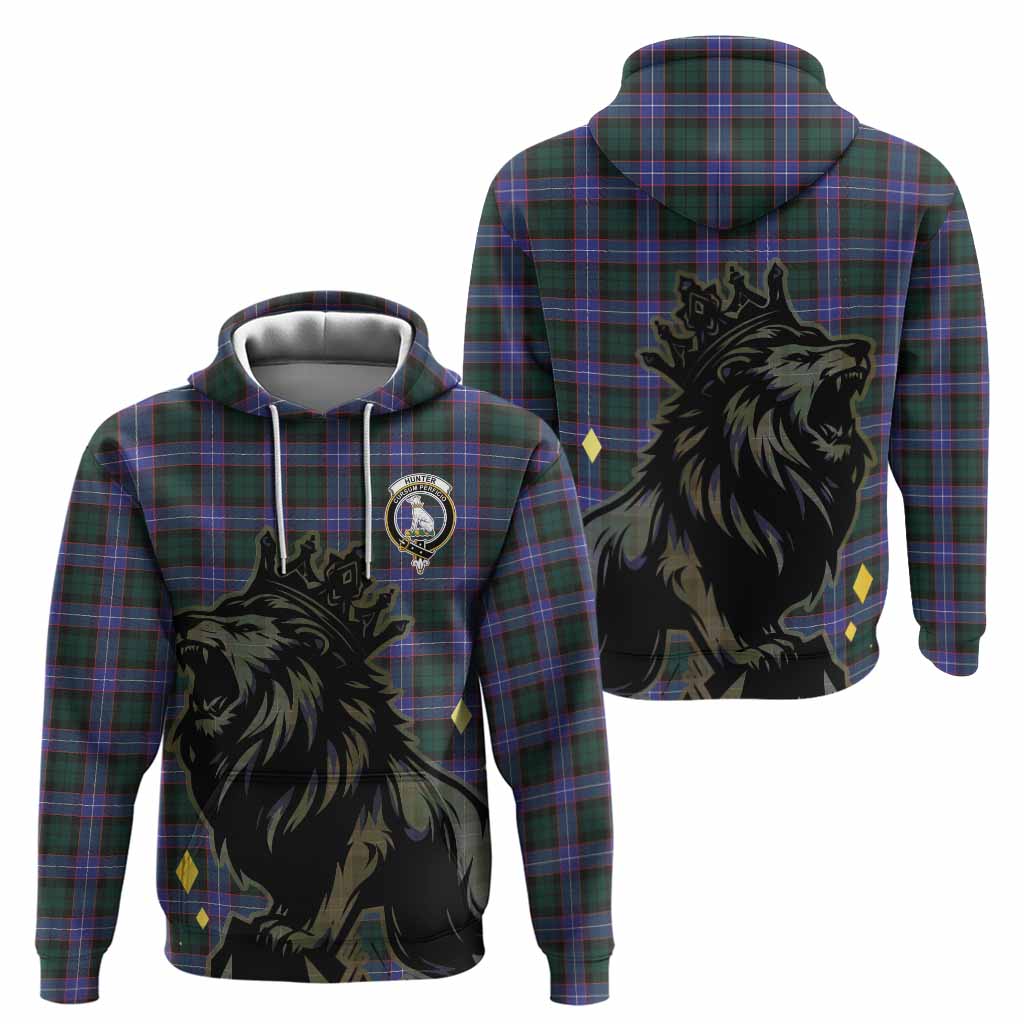 Hunter (Hunterston) Tartan Family Crest Hoodie Crowned Lion Roaring