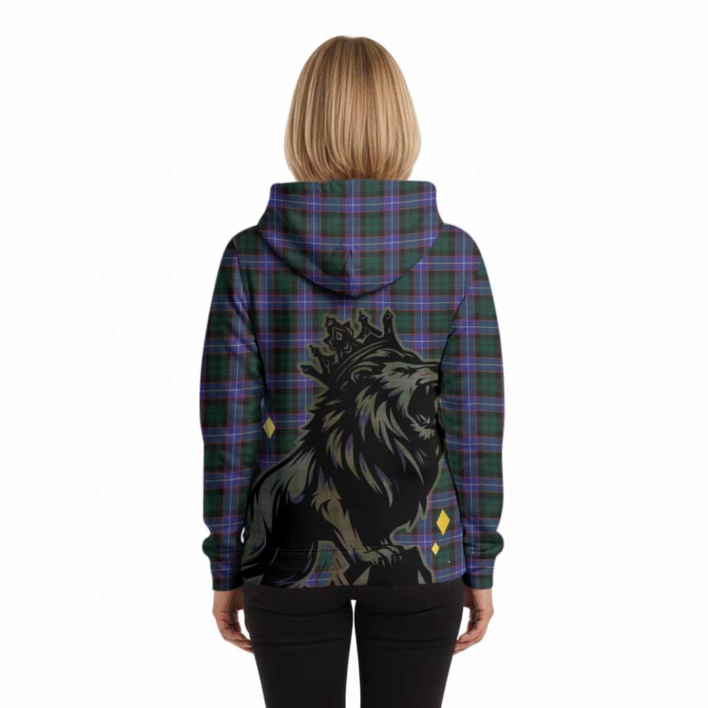 Hunter (Hunterston) Tartan Family Crest Hoodie Crowned Lion Roaring