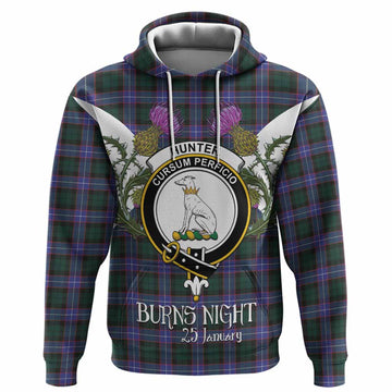 Hunter (Hunterston) Tartan Family Crest Hoodie Scottish Burns Night Thistle Floral