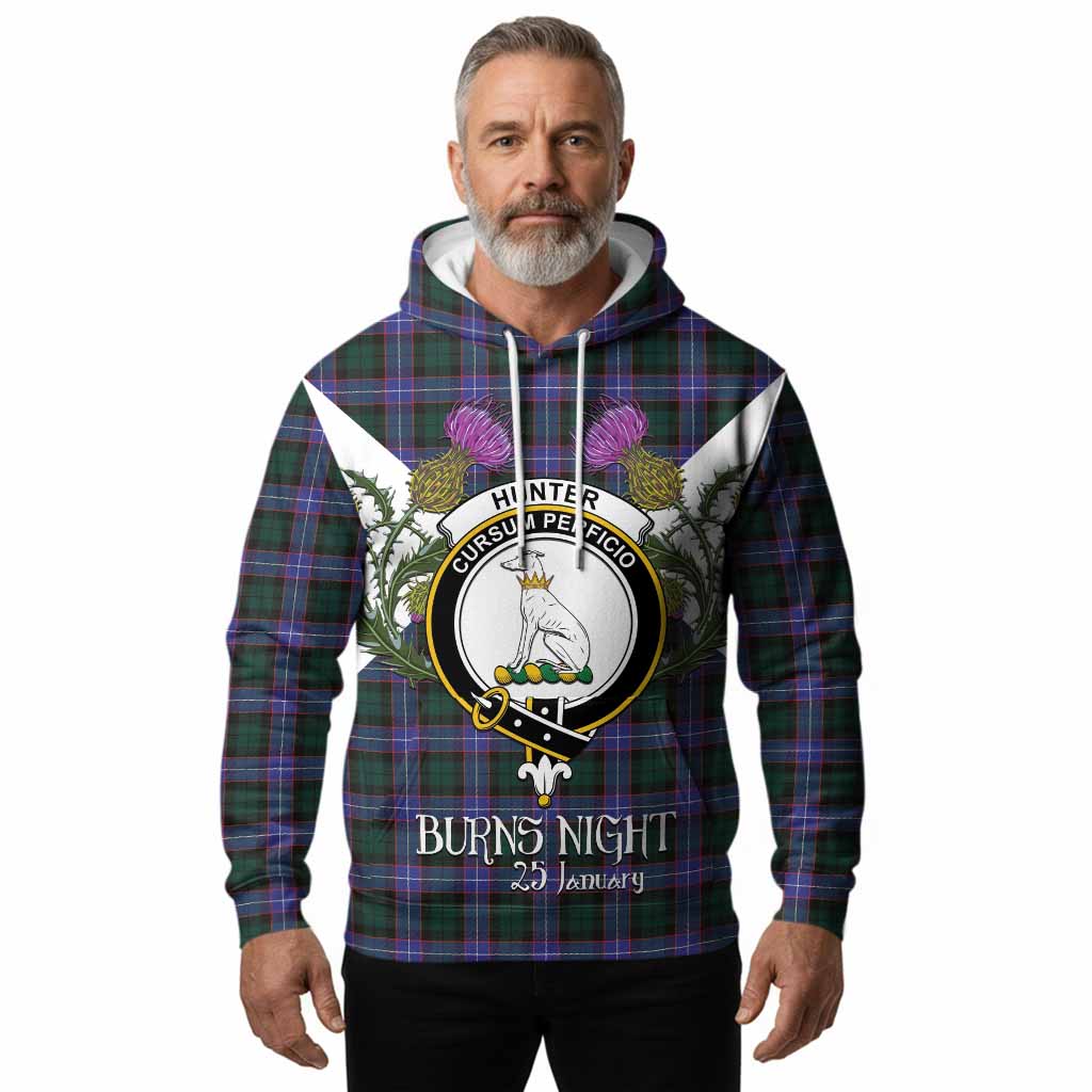 Hunter (Hunterston) Tartan Family Crest Hoodie Scottish Burns Night Thistle Floral