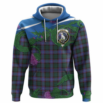 Hunter (Hunterston) Tartan Family Crest Hoodie Thistle in Minimalism