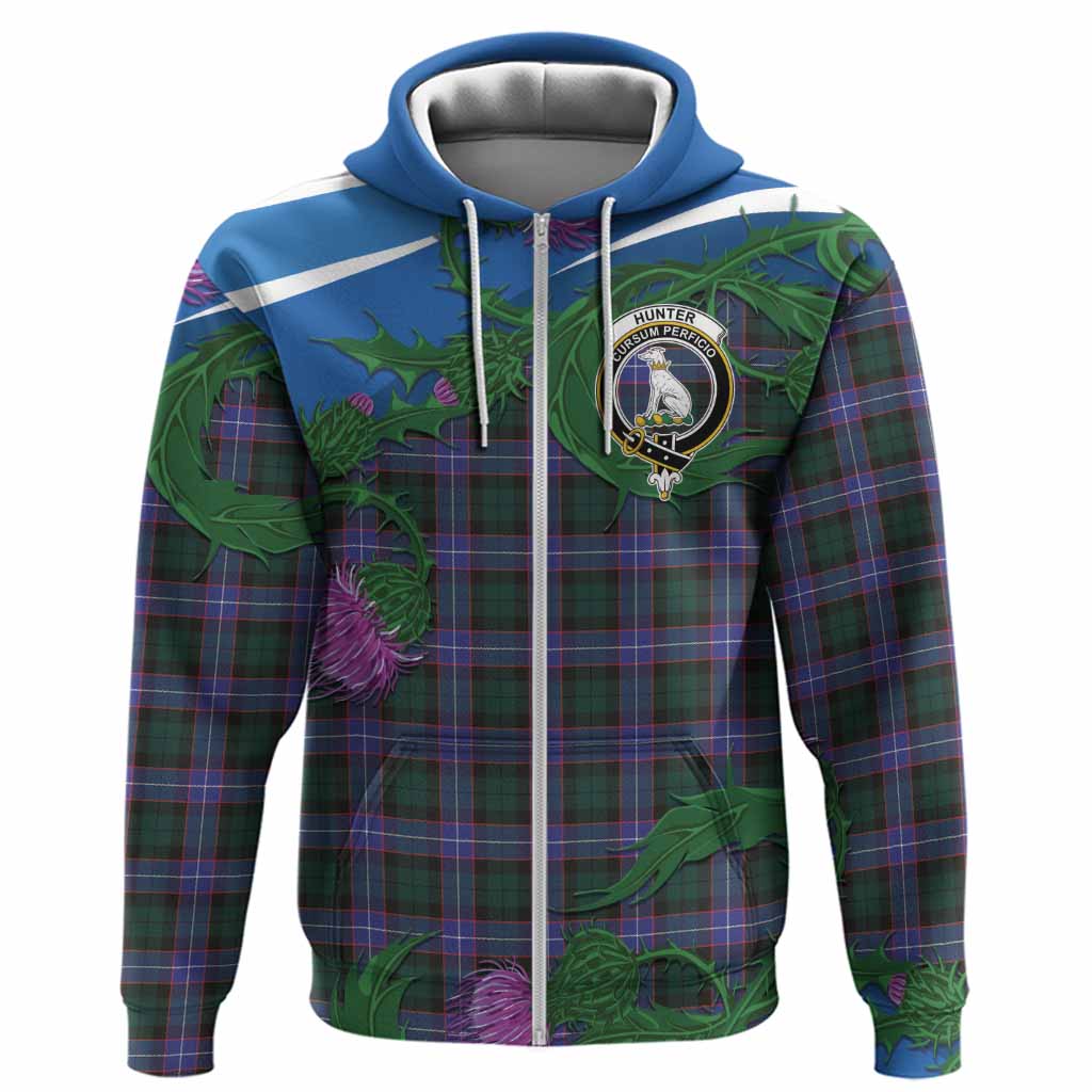 Hunter (Hunterston) Tartan Family Crest Hoodie Thistle in Minimalism