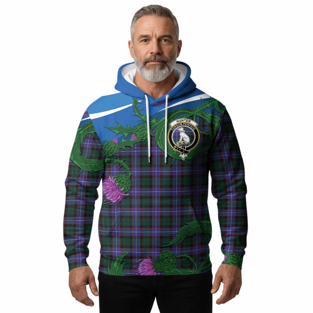 Hunter (Hunterston) Tartan Family Crest Hoodie Thistle in Minimalism