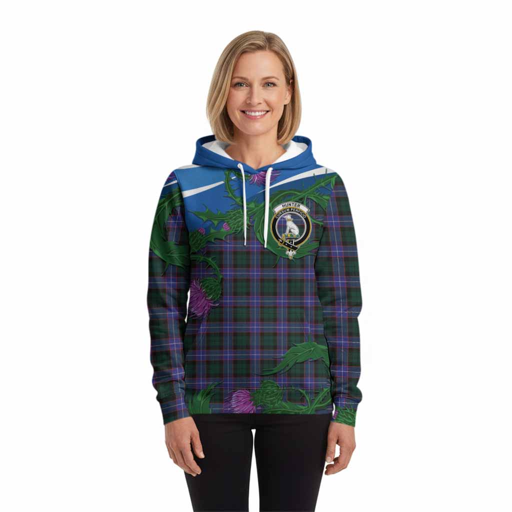 Hunter (Hunterston) Tartan Family Crest Hoodie Thistle in Minimalism