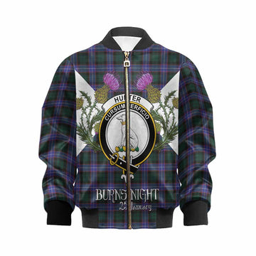 Hunter (Hunterston) Tartan Family Crest Kid Bomber Jacket Scottish Burns Night Thistle Floral