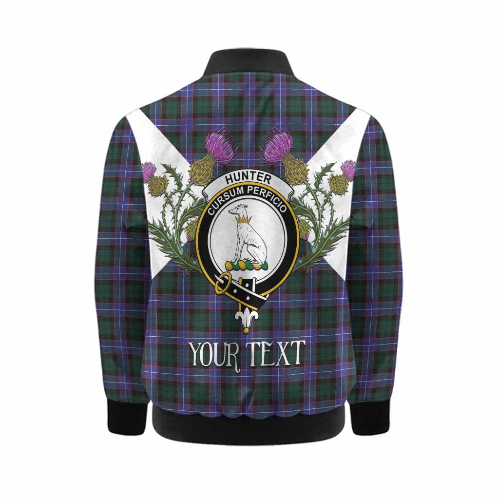 Hunter (Hunterston) Tartan Family Crest Kid Bomber Jacket Scottish Burns Night Thistle Floral