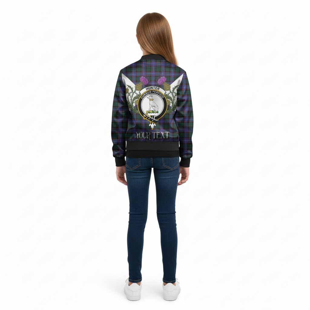 Hunter (Hunterston) Tartan Family Crest Kid Bomber Jacket Scottish Burns Night Thistle Floral