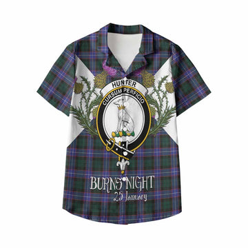 Hunter (Hunterston) Tartan Family Crest Kid Hawaiian Shirt Scottish Burns Night Thistle Floral
