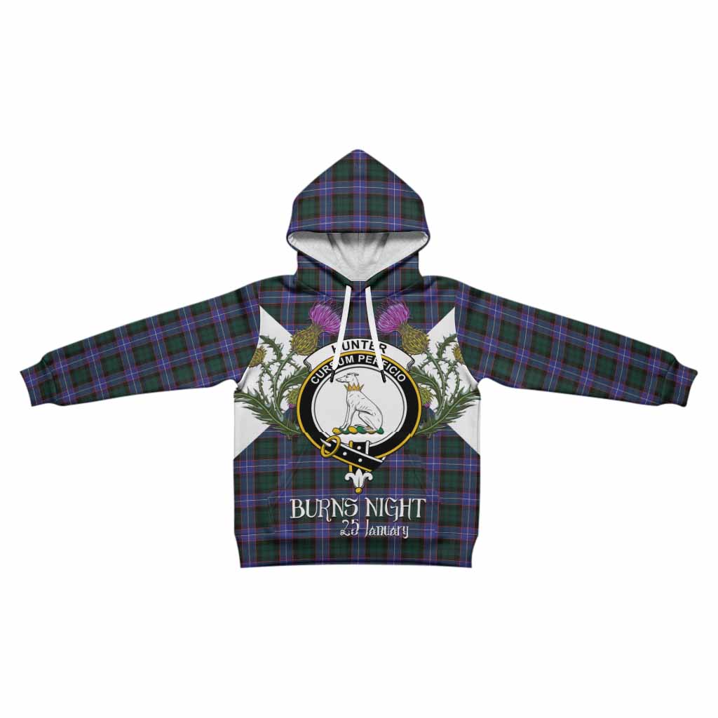 Hunter (Hunterston) Tartan Family Crest Kid Hoodie Scottish Burns Night Thistle Floral