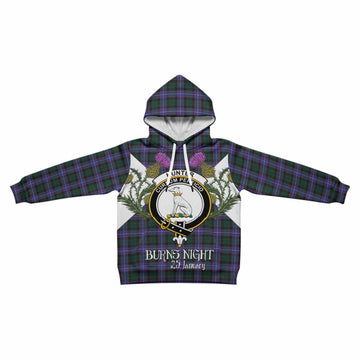 Hunter (Hunterston) Tartan Family Crest Kid Hoodie Scottish Burns Night Thistle Floral