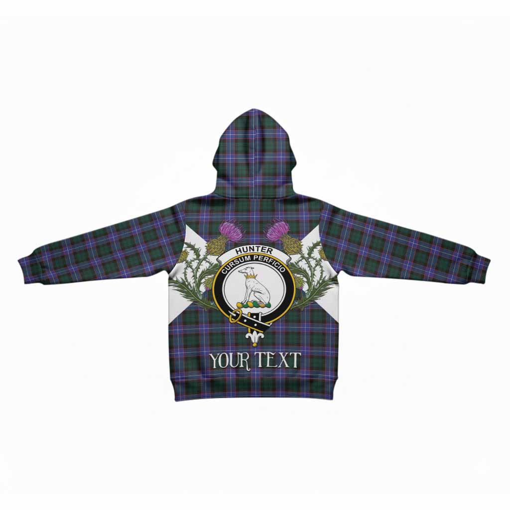 Hunter (Hunterston) Tartan Family Crest Kid Hoodie Scottish Burns Night Thistle Floral