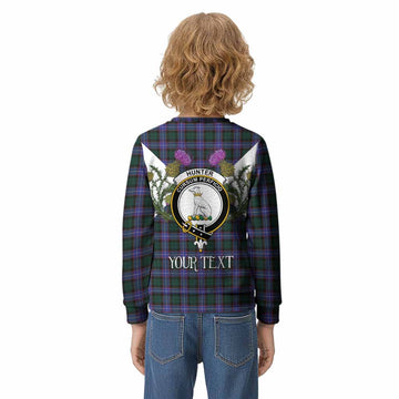 Hunter (Hunterston) Tartan Family Crest Kid Knitted Sweatshirt Scottish Burns Night Thistle Floral
