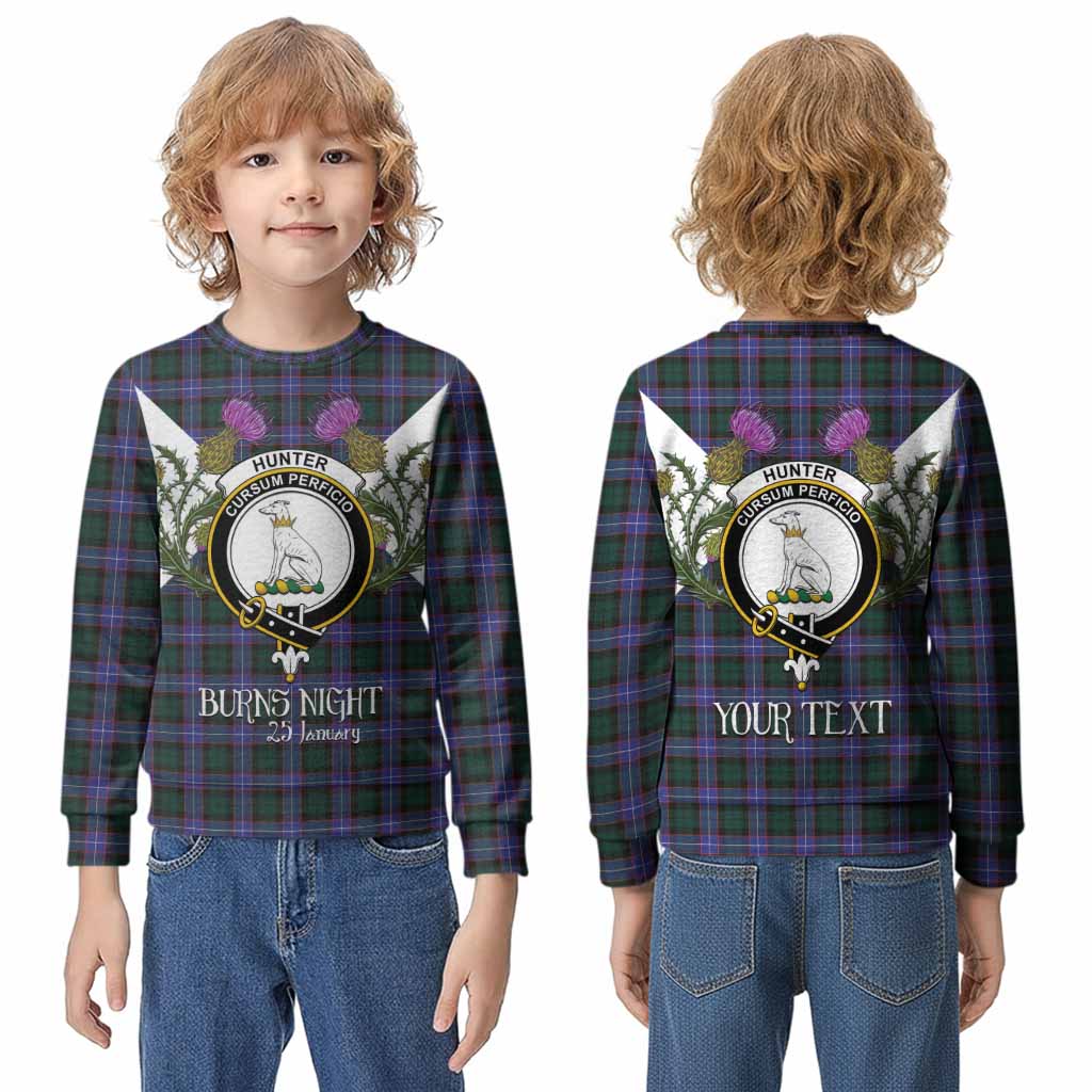 Hunter (Hunterston) Tartan Family Crest Kid Knitted Sweatshirt Scottish Burns Night Thistle Floral