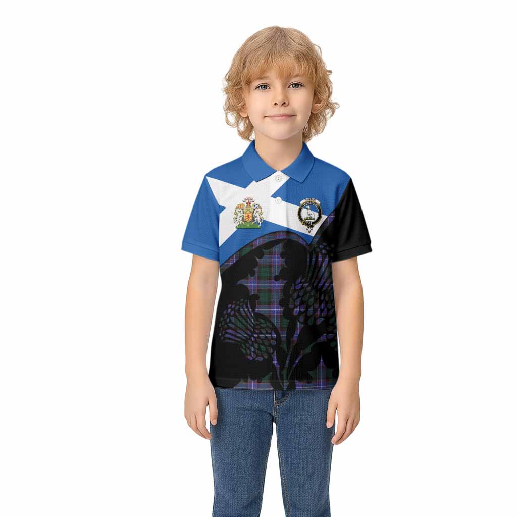 Hunter (Hunterston) Tartan Family Crest Kid Polo Shirt Scotland Thistle Floral Flag Style