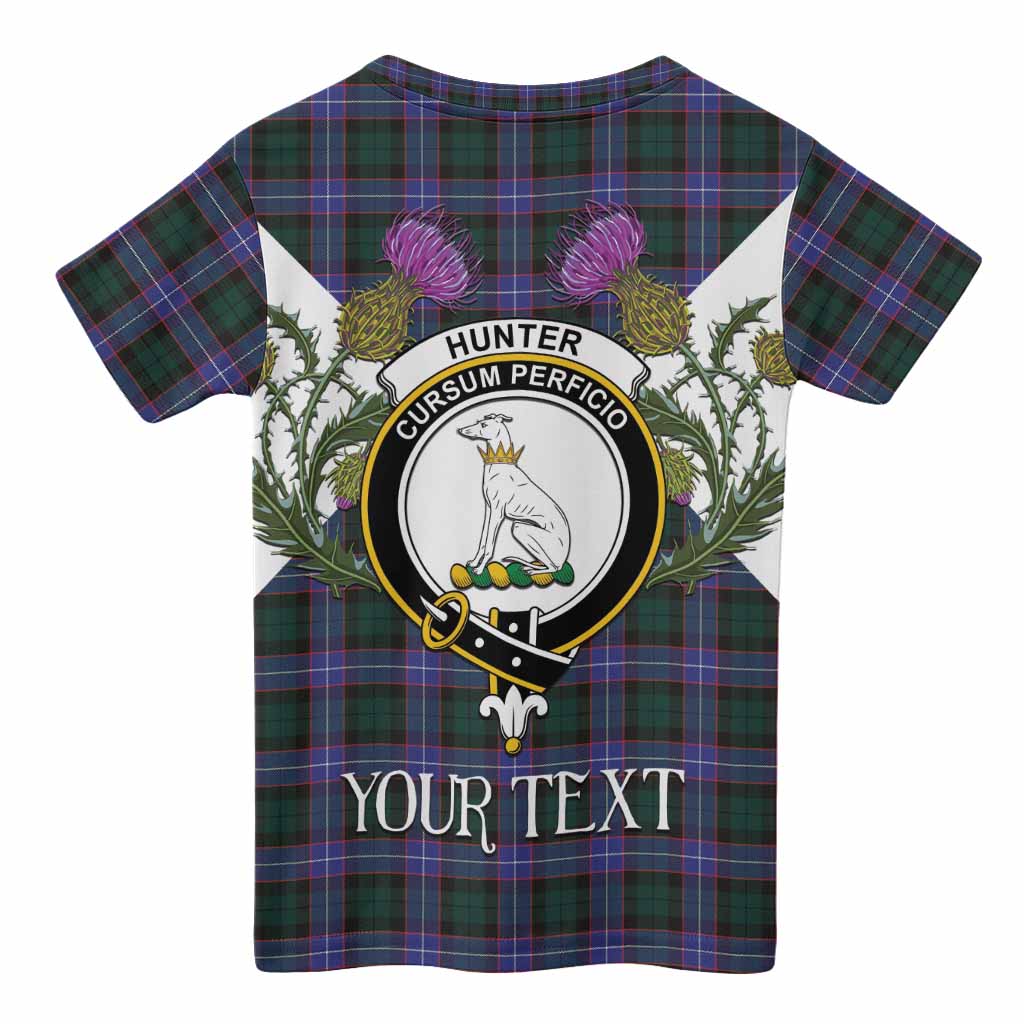 Hunter (Hunterston) Tartan Family Crest Kid T-shirt Scottish Burns Night Thistle Floral