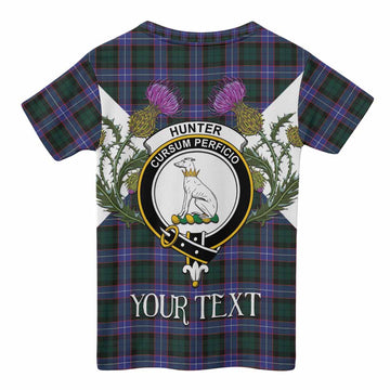 Hunter (Hunterston) Tartan Family Crest Kid T-shirt Scottish Burns Night Thistle Floral