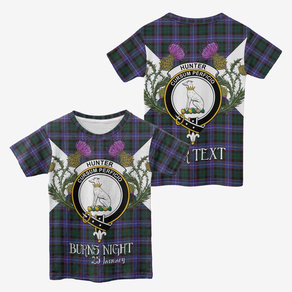 Hunter (Hunterston) Tartan Family Crest Kid T-shirt Scottish Burns Night Thistle Floral