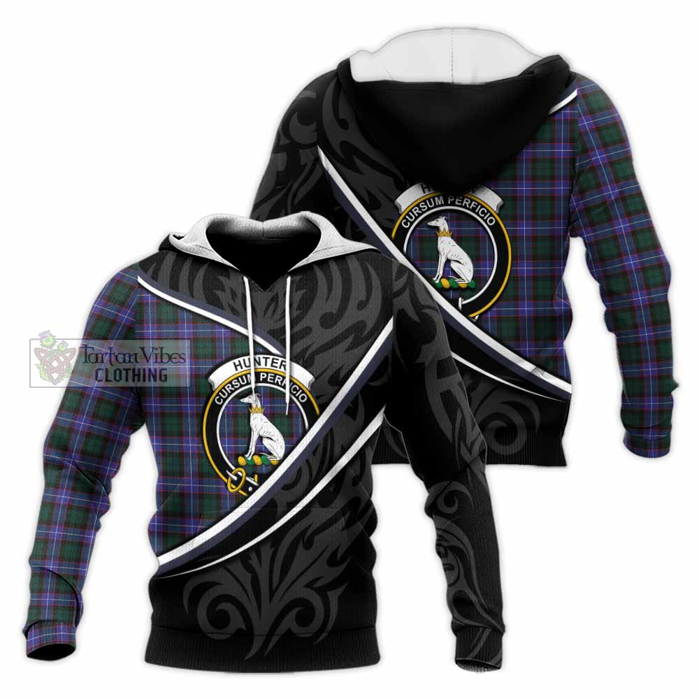 Hunter (Hunterston) Tartan Family Crest Knitted Hoodie Celtic Scottish Thistle Floral - Tartan Vibes Clothing
