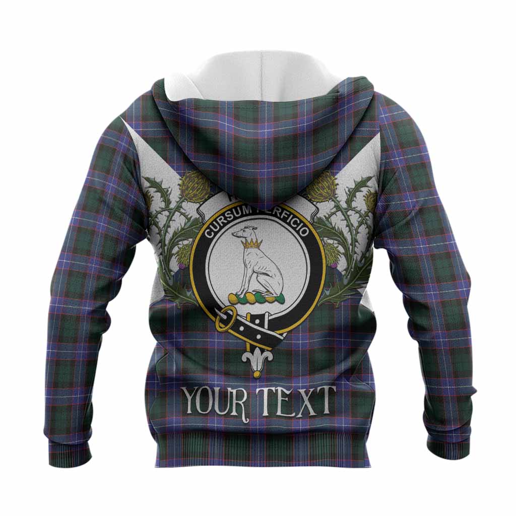 Hunter (Hunterston) Tartan Family Crest Knitted Hoodie Scottish Burns Night Thistle Floral